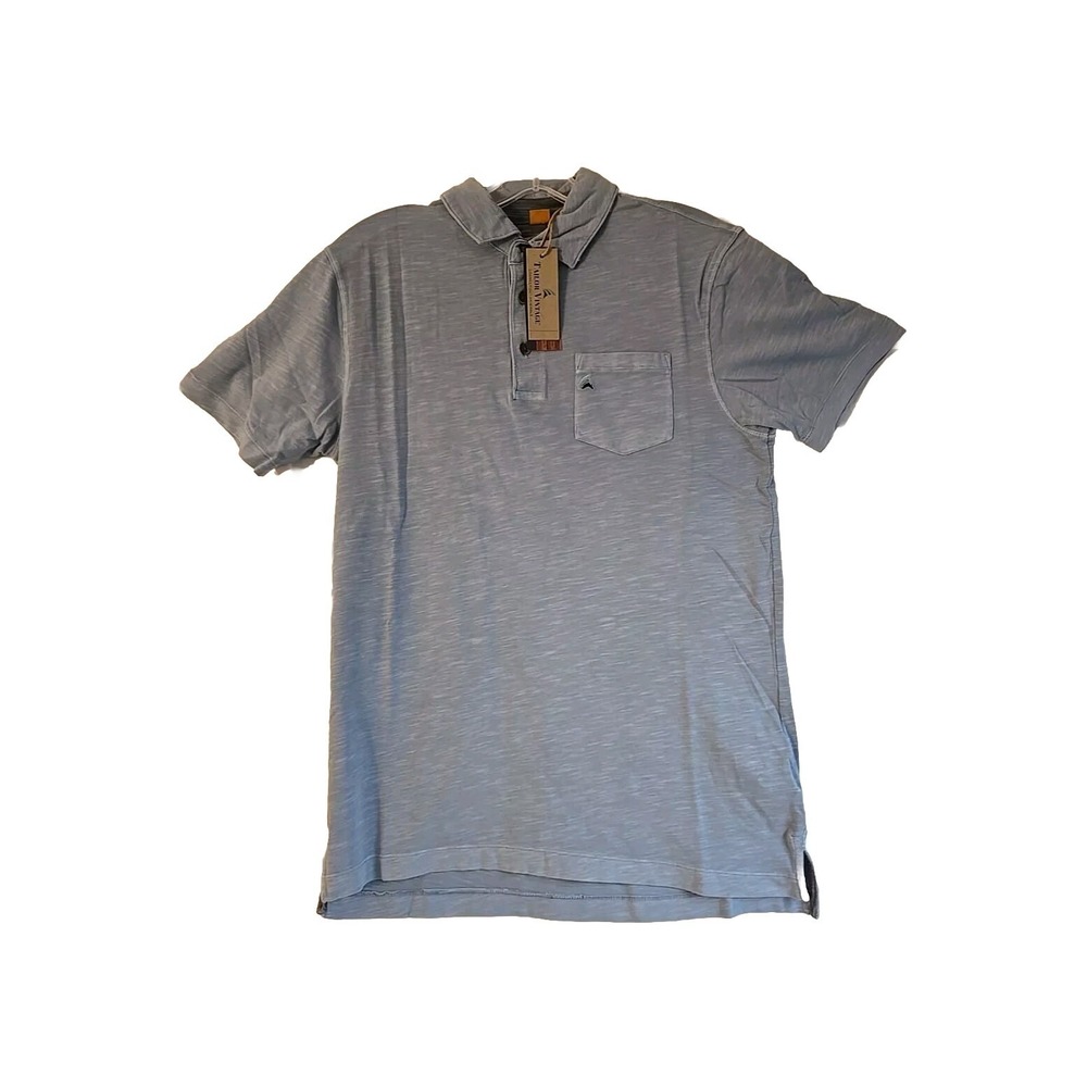 TAILOR VINTAGE Men's Polo Short Sleeve Button Down Shirt Grey/blue Heather SMALL